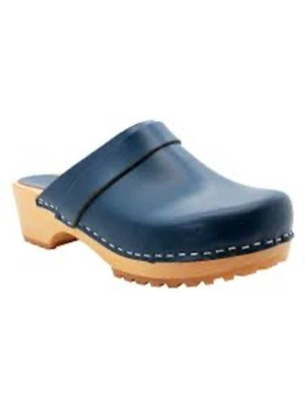 KLAGN Tuva Wood Open Back Grip Cobalt Veg Tan Leather Clogs Womens Size 39